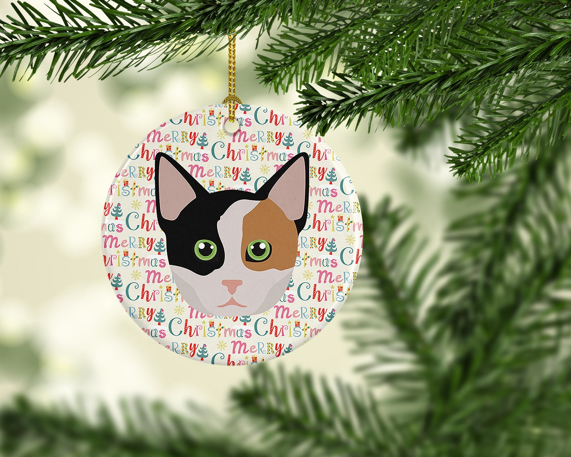 Munchkin Cat Christmas Ceramic Ornament