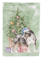Bull Terrier Tricolor Christmas Presents and Tree Garden Flag