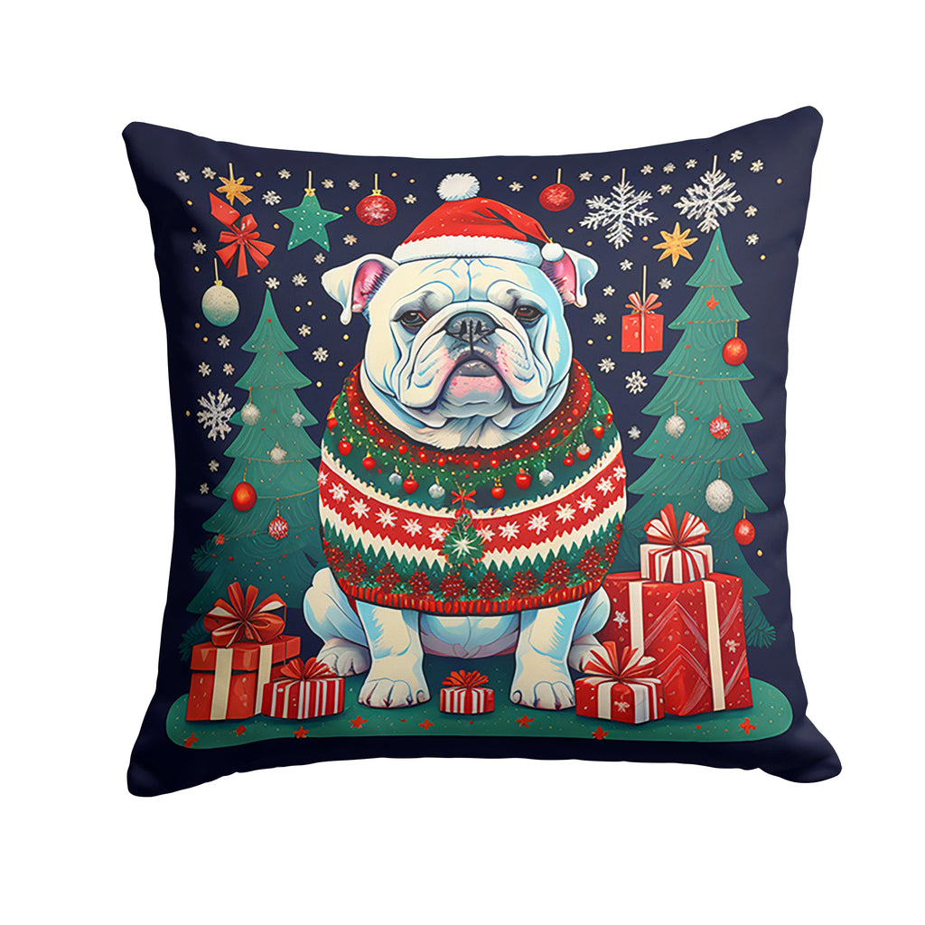 White English Bulldog Christmas Throw Pillow