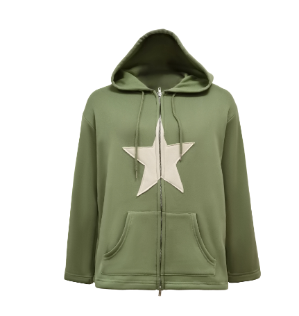 European Street Style Star Patch Zipper Sweatshirt