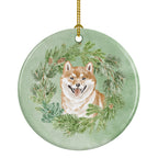 Shiba Inu Smiling Christmas Wreath Ceramic Ornament