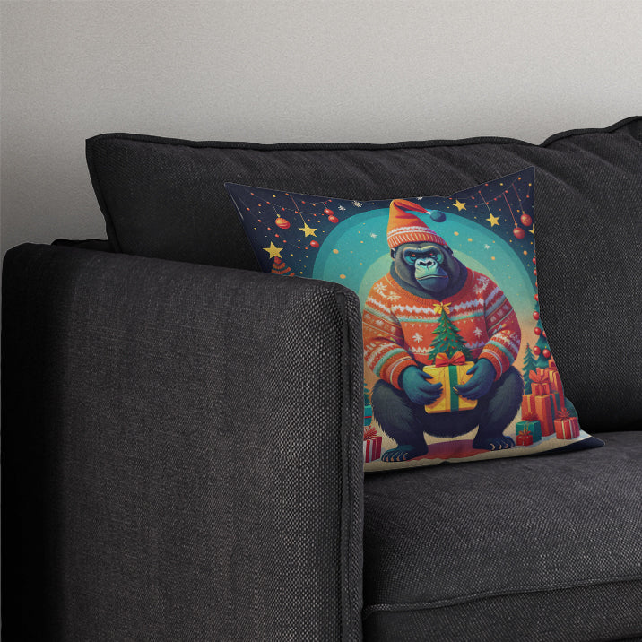 Gorilla Christmas Throw Pillow