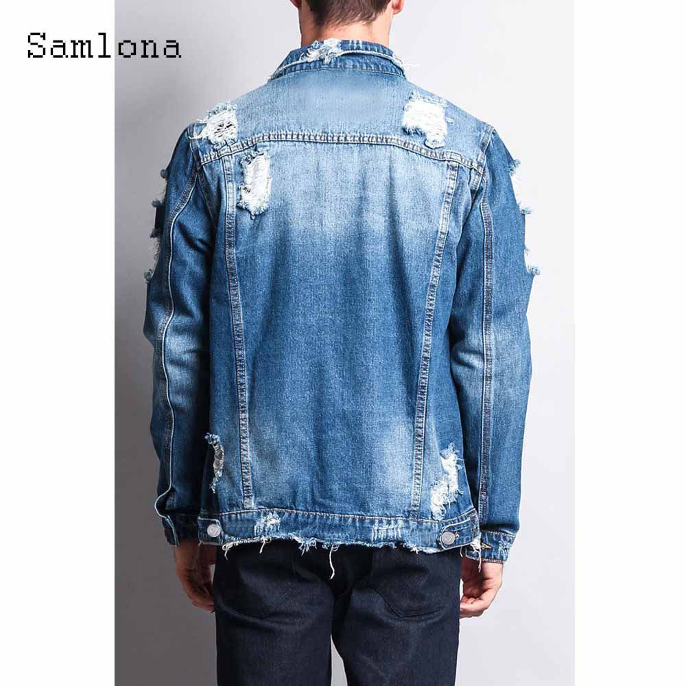 Men's Long Sleeve Ripped Denim Jacket for Casual Wear