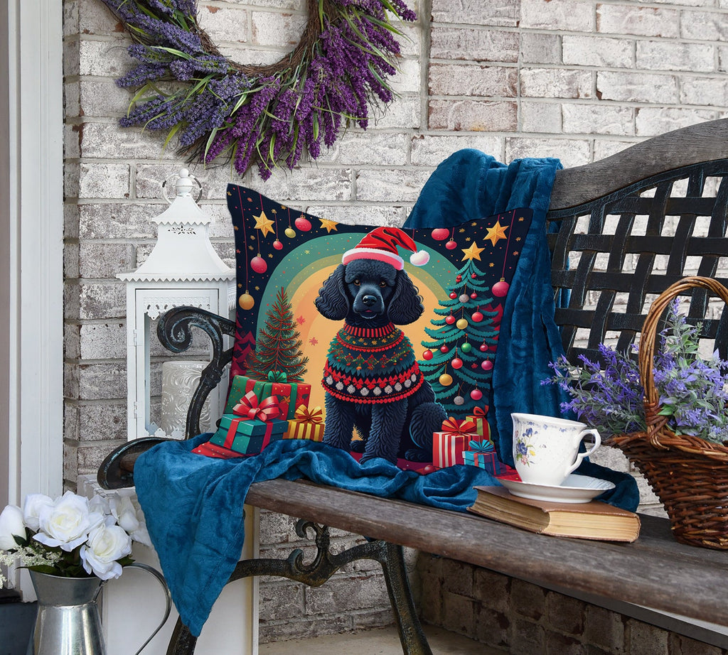 Black Poodle Christmas Throw Pillow