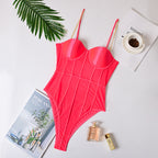 Women's Neon Green Backless Stripe Mesh Bodysuit
