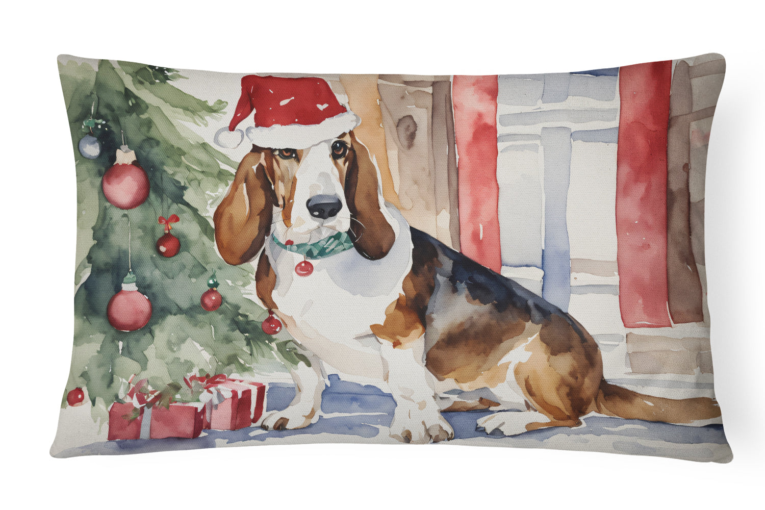 Basset Hound Christmas Throw Pillow
