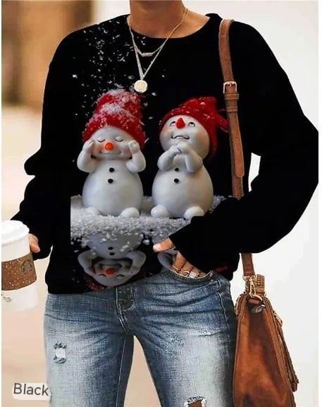 Plus Size Christmas Print Long Sleeve Sweater