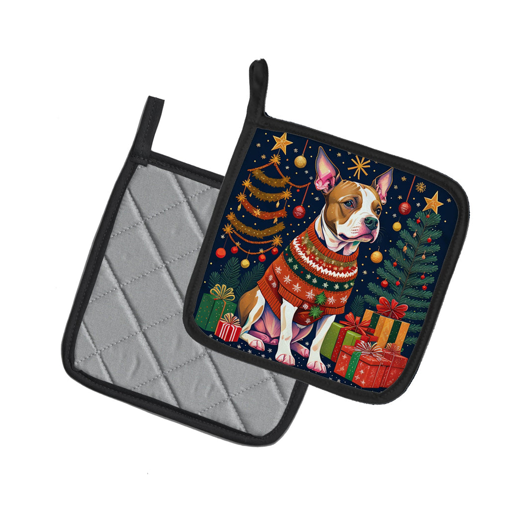 Pit Bull Terrier Christmas Pair of Pot Holders