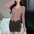 Korean Women's Knit Cardigan with Long Sleeve Design
