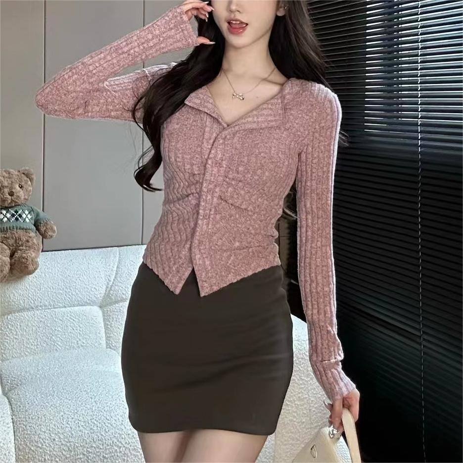 Korean Women's Knit Cardigan with Long Sleeve Design