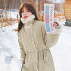 Khaki Cotton Coat with Rabbit Fur Lining