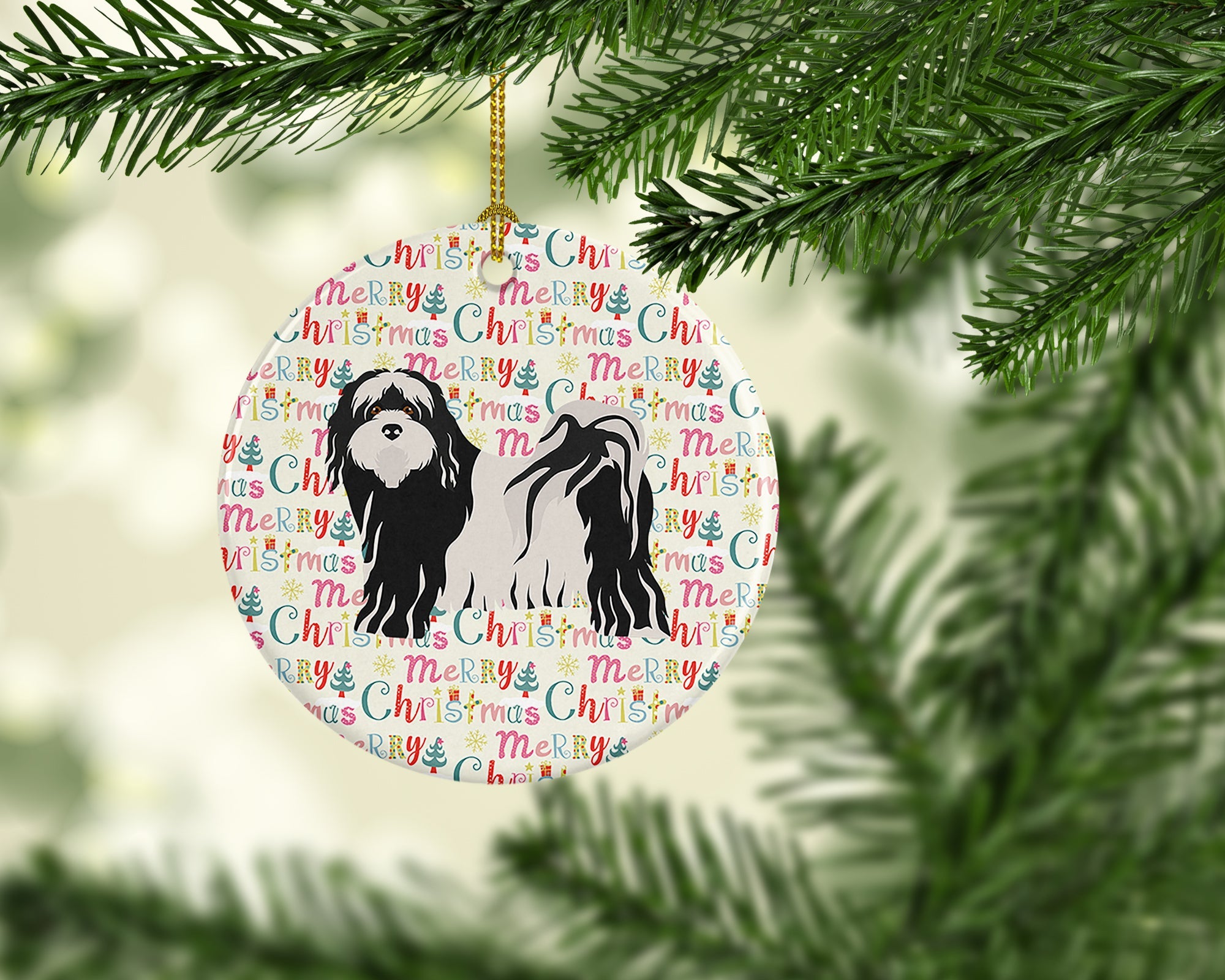 Tibetan Terrier Merry Christmas Ceramic Ornament