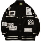 Men's Oversized Knitted Cardigan with Letter Print