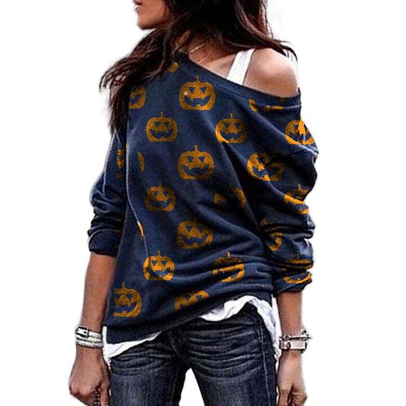 Ladies Printed Round Neck Pullover Sweater | Streetwear