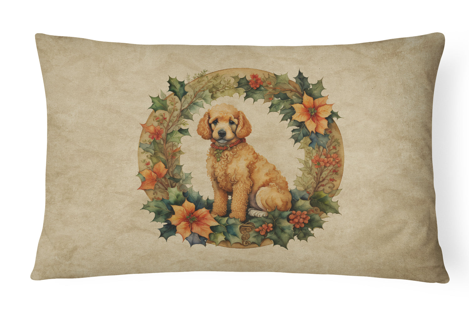 Poodle Christmas Flowers Throw Pillow