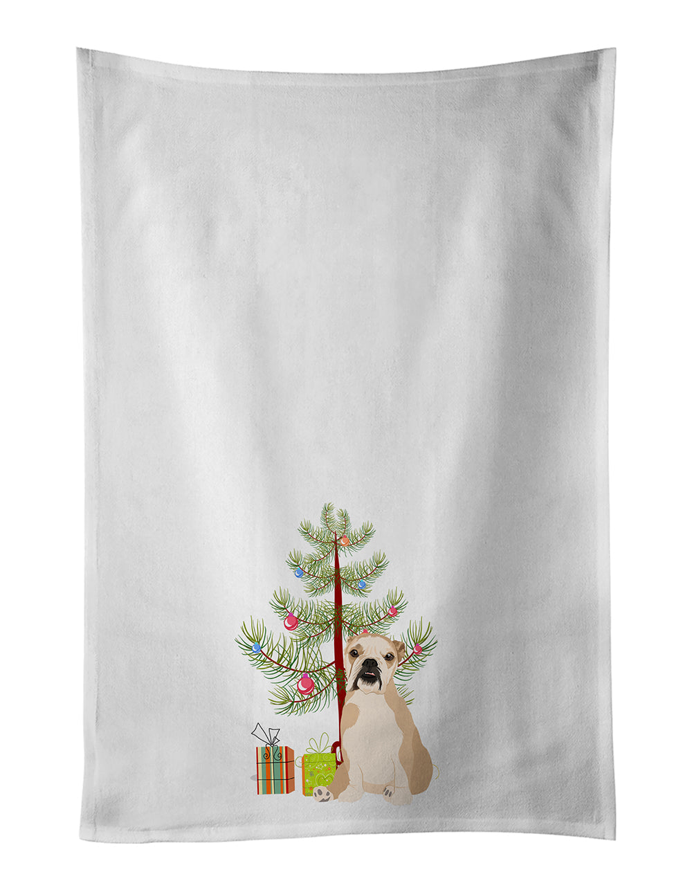 English Bulldog Fawn Puppy Christmas Kitchen Towel Set of 2