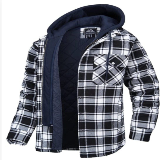 Quilted Flannel Shirt Jacket with Detachable Hood (One)