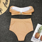 Women's Striped Ruffle High-Waist Bikini Set