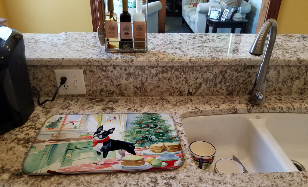 Boston Terrier Christmas Cookies Dish Drying Mat
