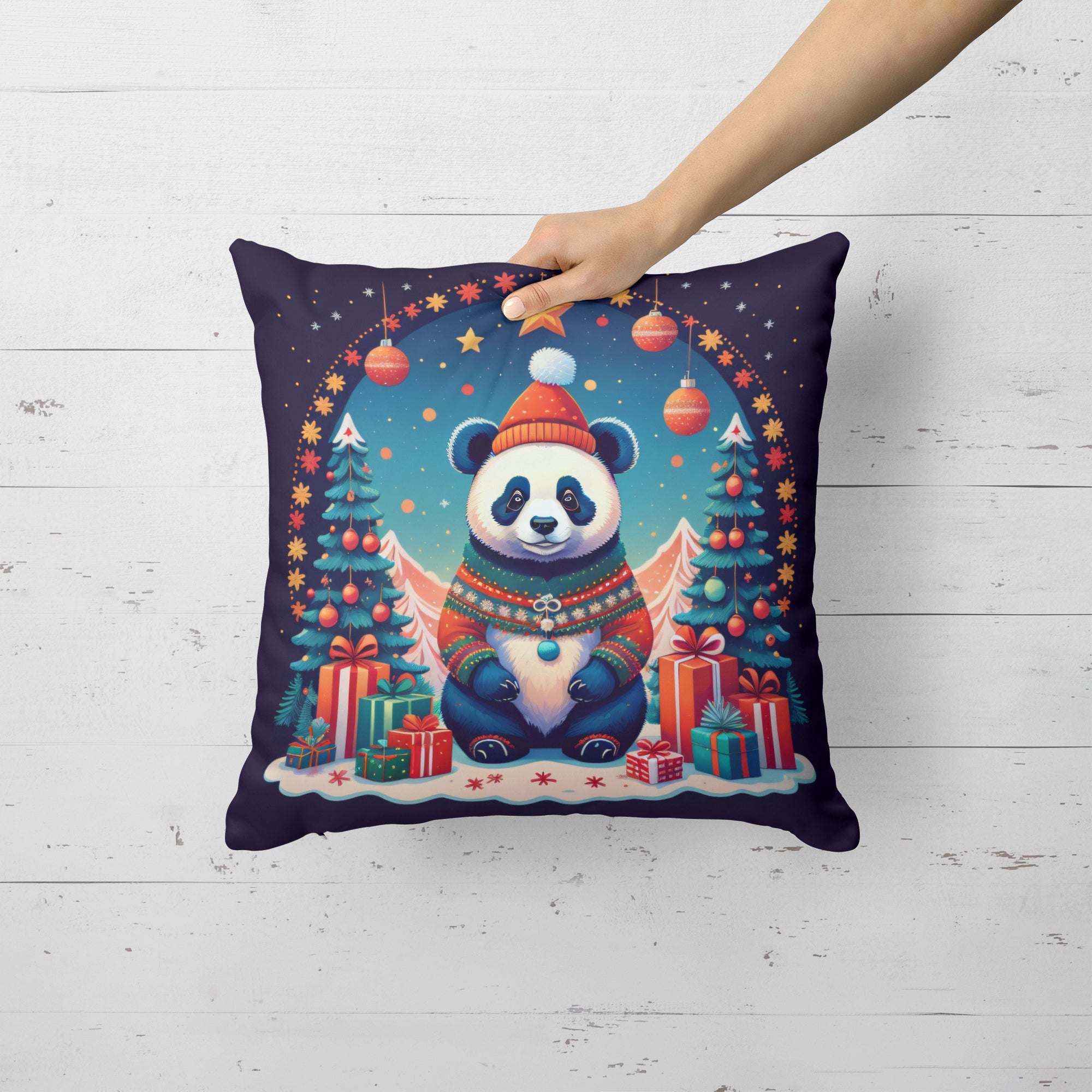 Panda Christmas Throw Pillow