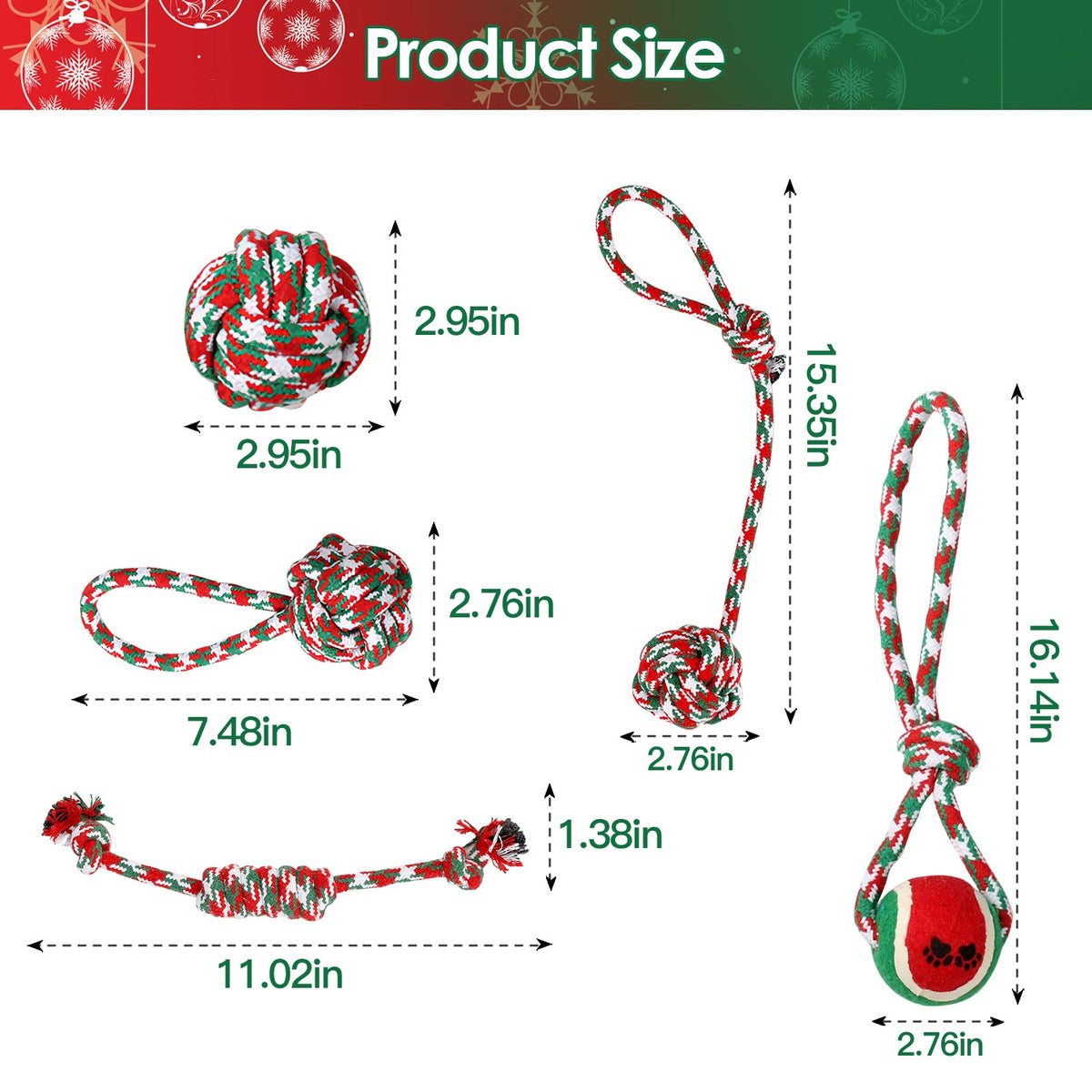 5Pcs Christmas Dog Rope Chew Toys Set