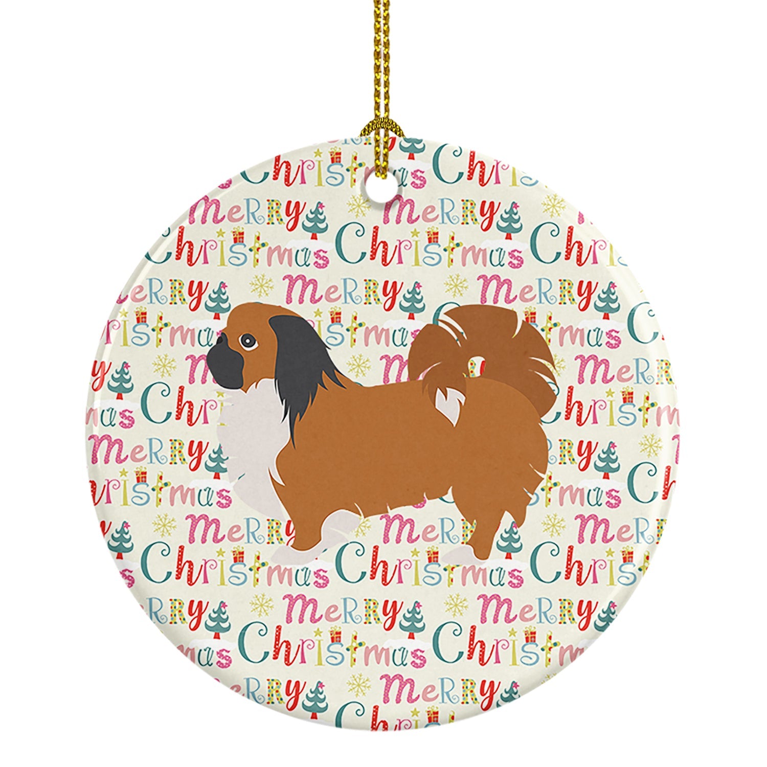 Pekingese Merry Christmas Ceramic Ornament