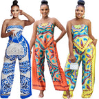 DN8718 Women's Fashion Print Tube Top & Pants Set