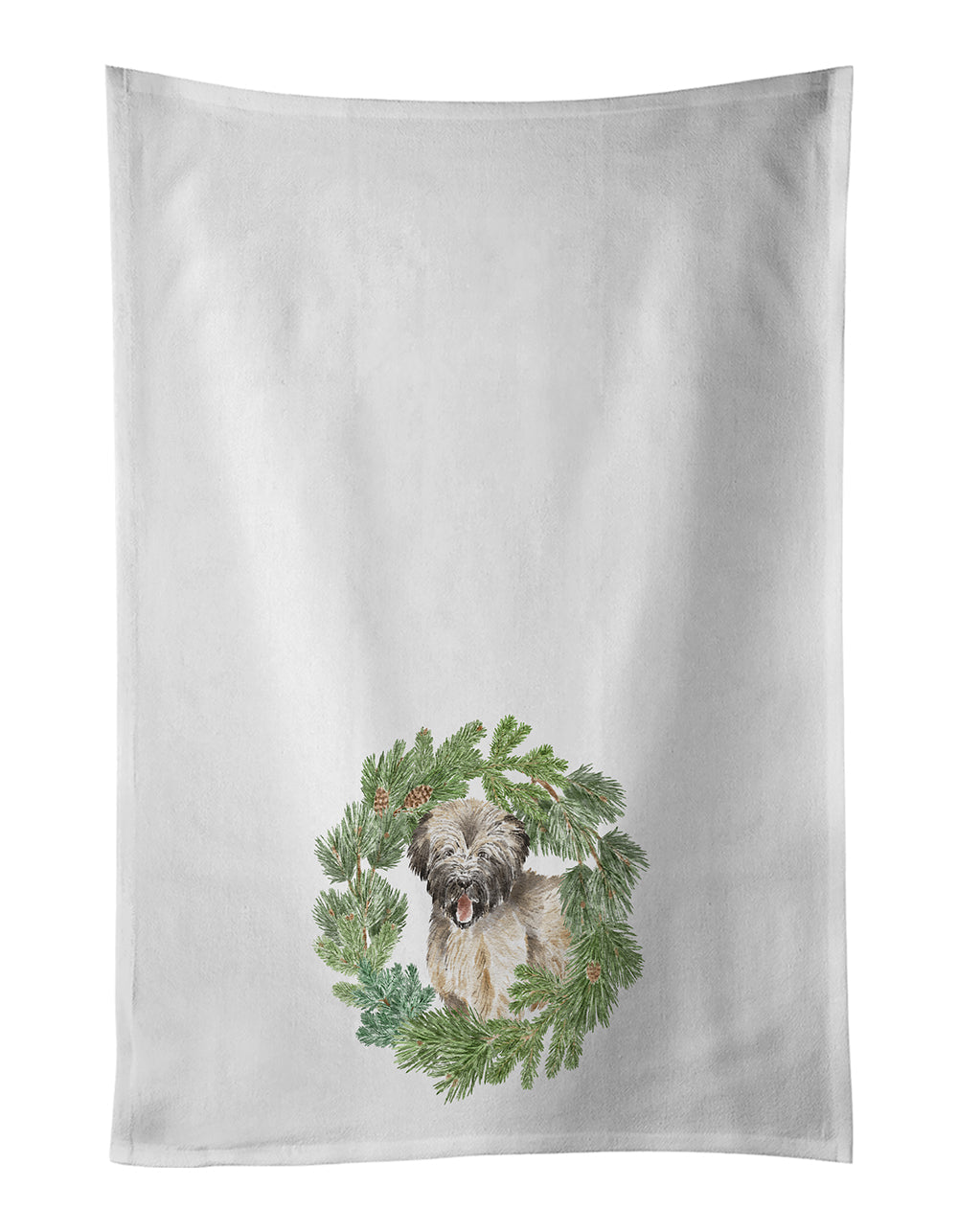 Briard Puppy Smiling Christmas Wreath Kitchen Towel Set of 2