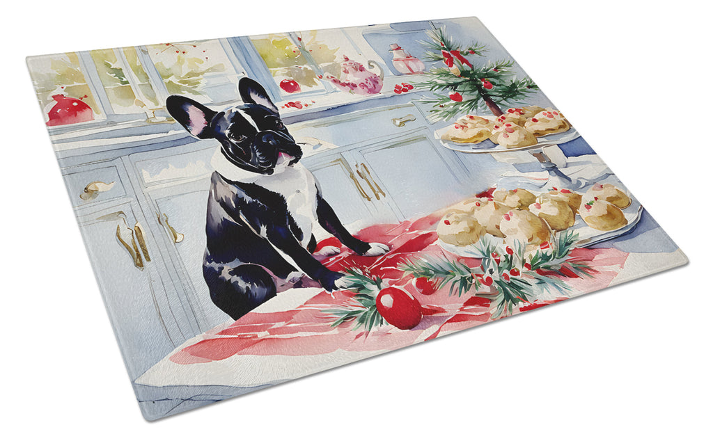 French Bulldog Christmas Cookies Glass Cutting Board