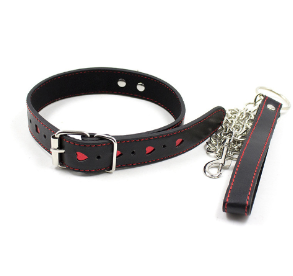 Heart Studded Leather Collar and Chain Leash Set with Adjustable Wrist Cuffs, Adult Roleplay Restraint Kit for Couples