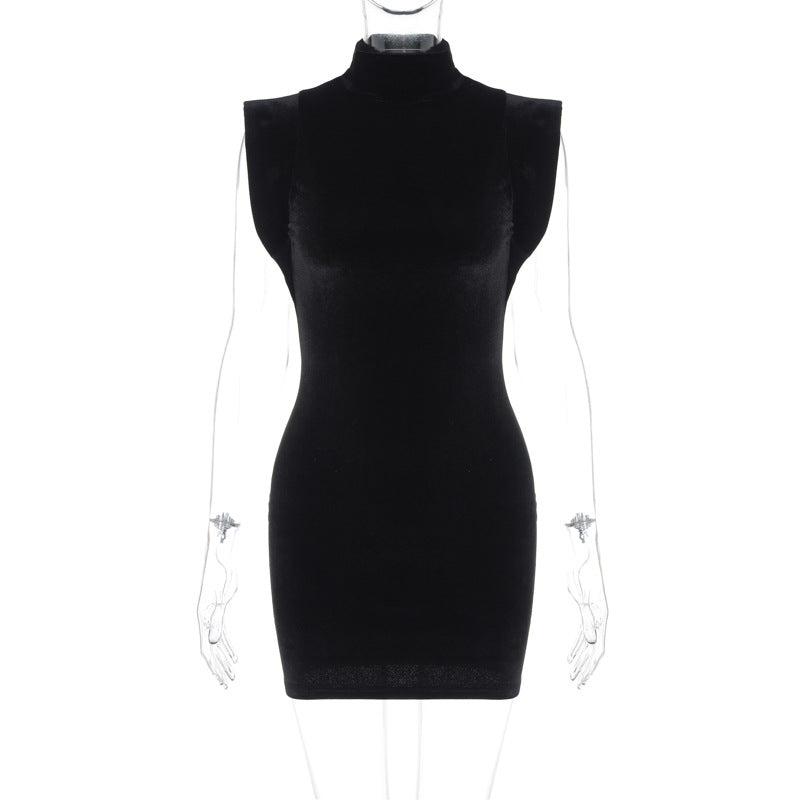 Suede Turtleneck Slim-fit Sheath Dress for Women