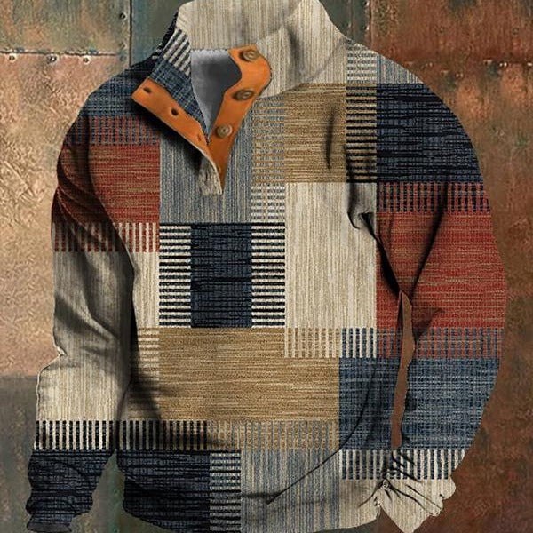 Men's Zipper Sweater with Digital Print for Spring/Fall
