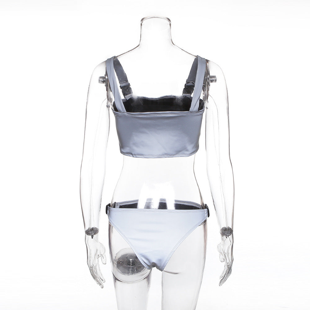 Reflective Buckle Strap Bikini Set