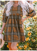 Printed Checks Dress for Women - Retro V-neck Pullover | Streetwear