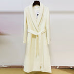 Green Lace-Up Slim One-Button Long Coat for Women