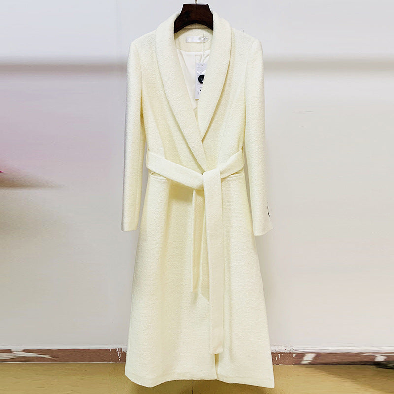 Green Lace-Up Slim One-Button Long Coat for Women