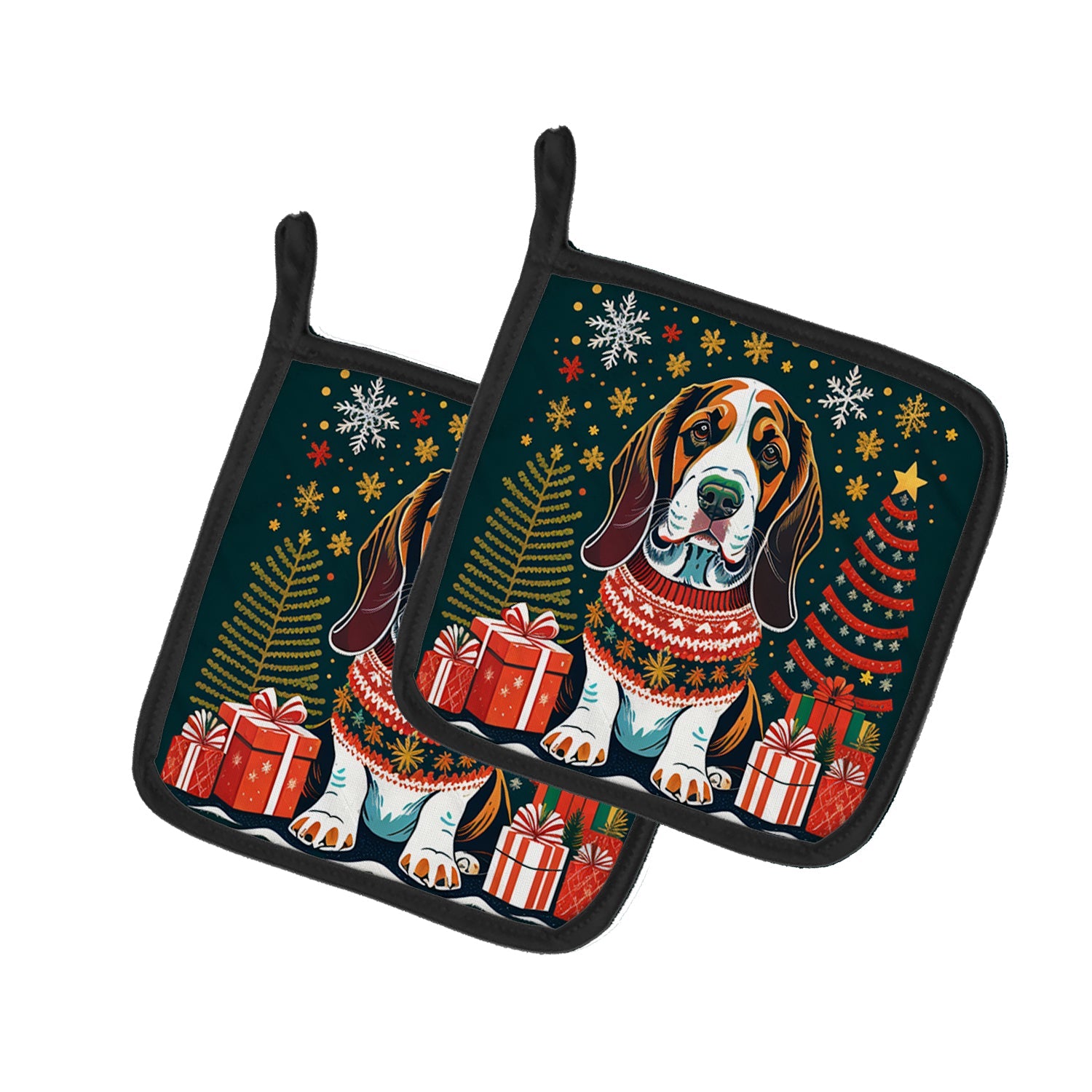 Basset Hound Christmas Pair of Pot Holders