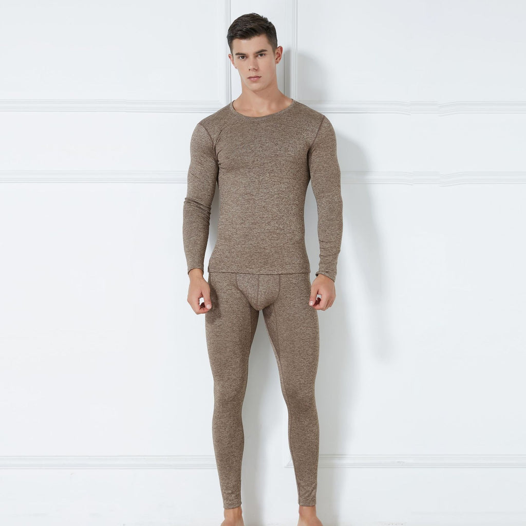 Men's Thermal Underwear Set - Round Neck Plush Top & Pants