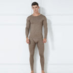 Men's Thermal Underwear Set - Round Neck Plush Top & Pants