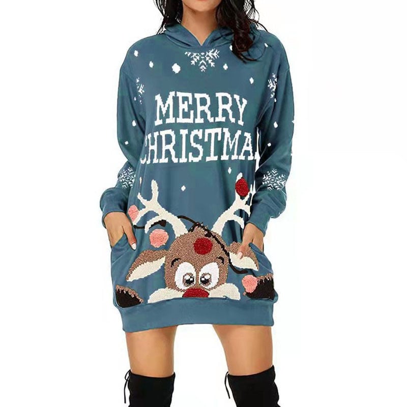 Christmas Women's Hooded Long Sleeve Sweatshirt with Pockets | Streetwear