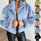 Elegant Women's Faux Fur Coat with Zipper and Collar