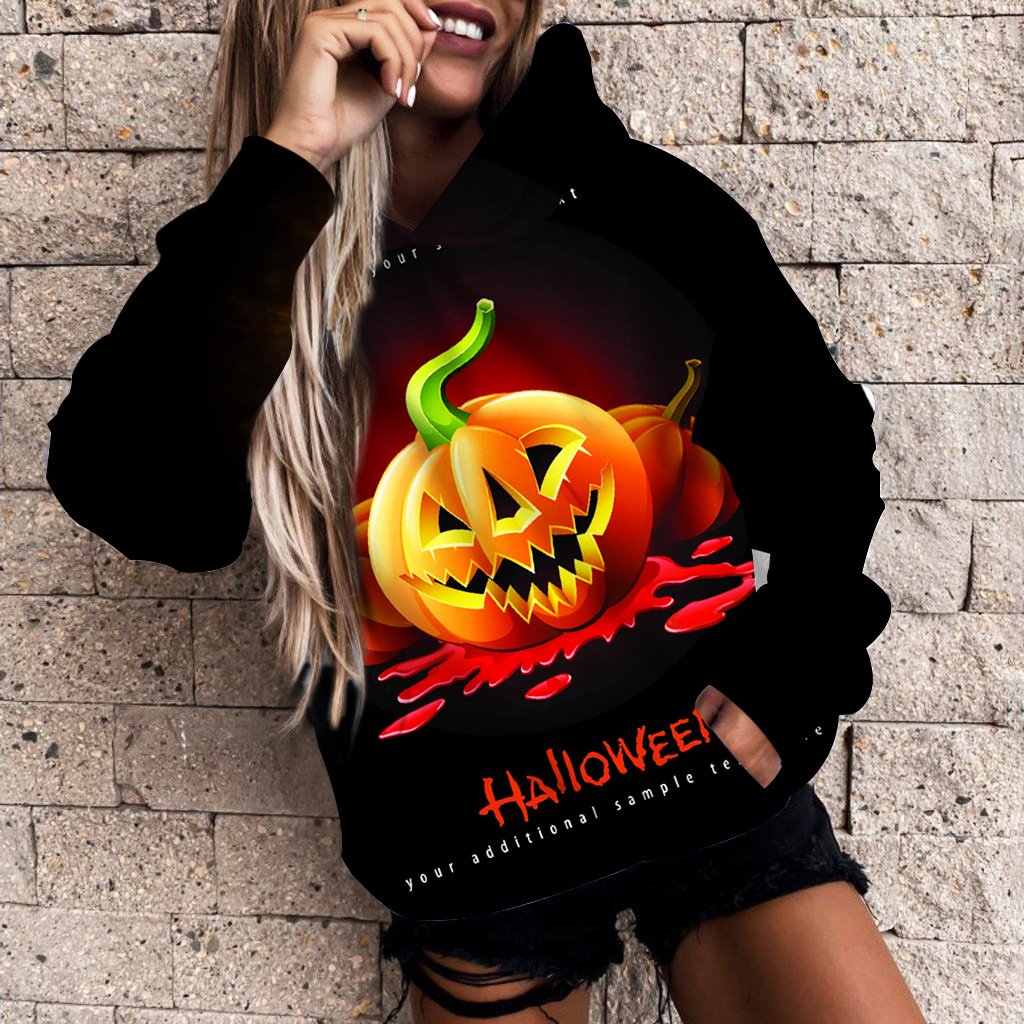 Women's 3D Printed Pumpkin Halloween Casual Hoodie | Streetwear