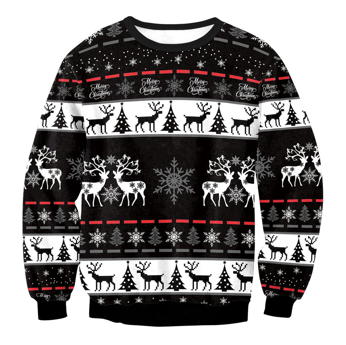 Mixed Color Elk Christmas Long Sleeve Sweater Coat