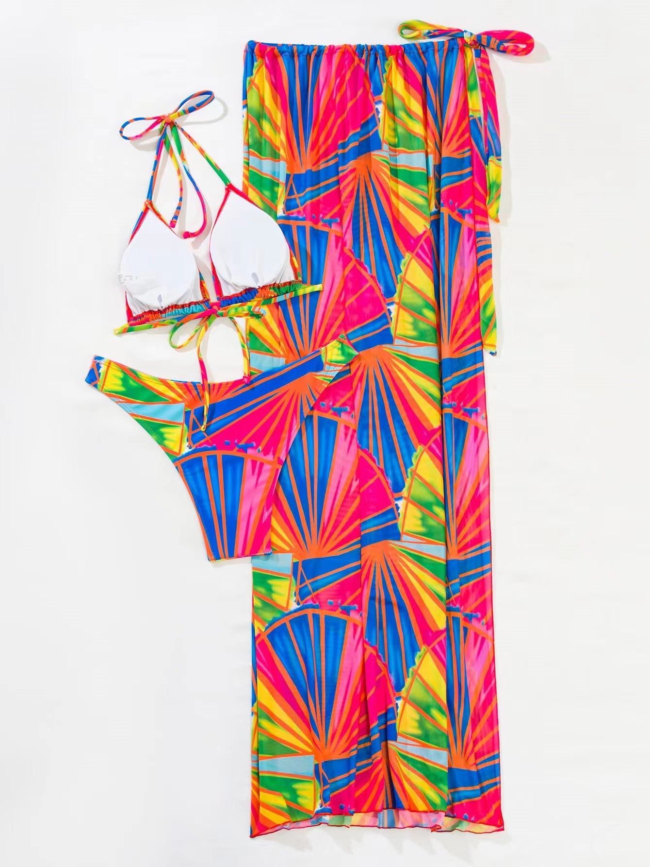 Floral Triangle Bikini Set with Straps for Women