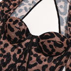 Autumn Leopard Print Push-Up Long-Sleeve Bodysuit