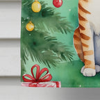 Safari Cat By the Christmas Tree House Flag