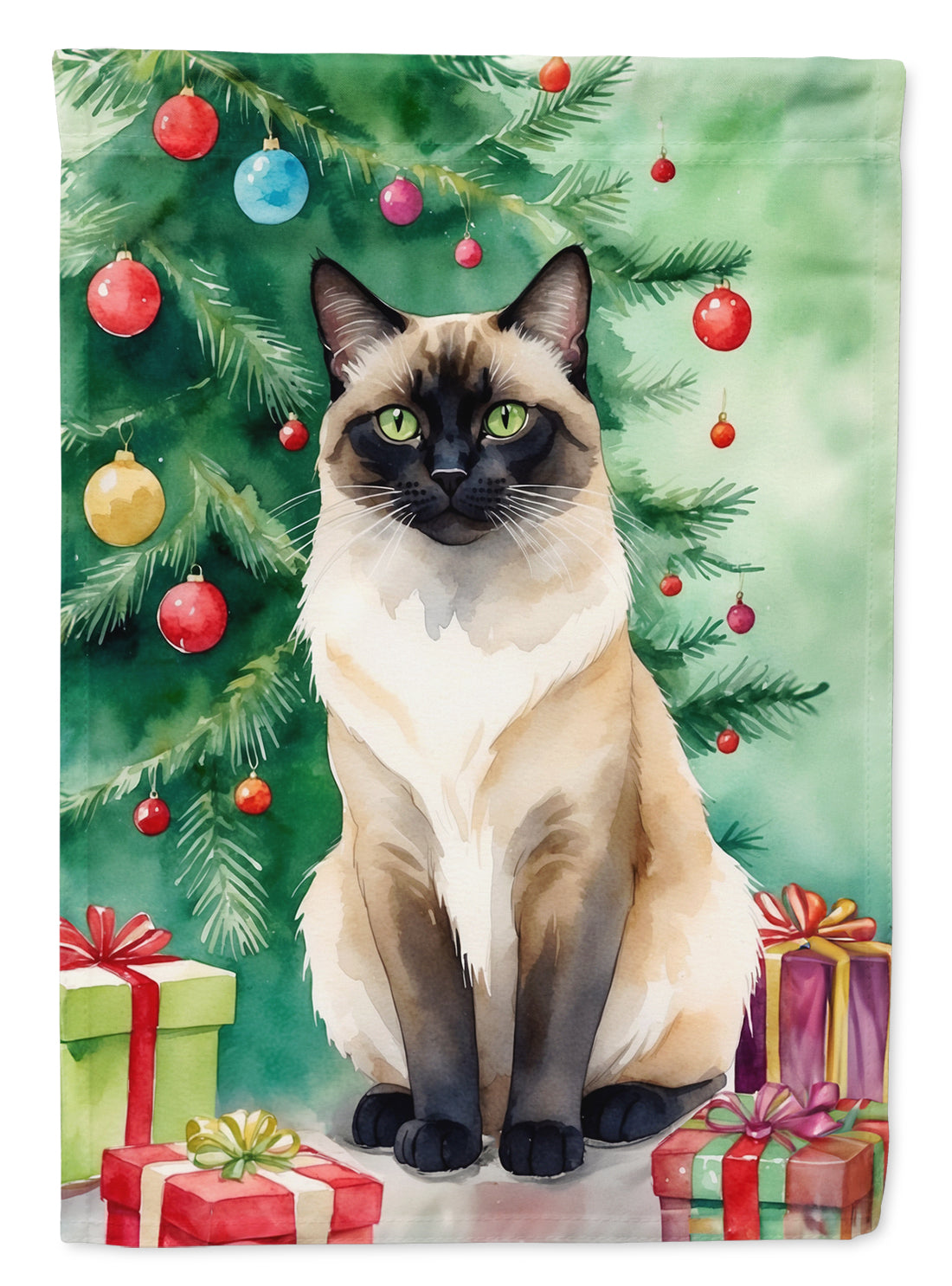 Birman Cat By the Christmas Tree House Flag