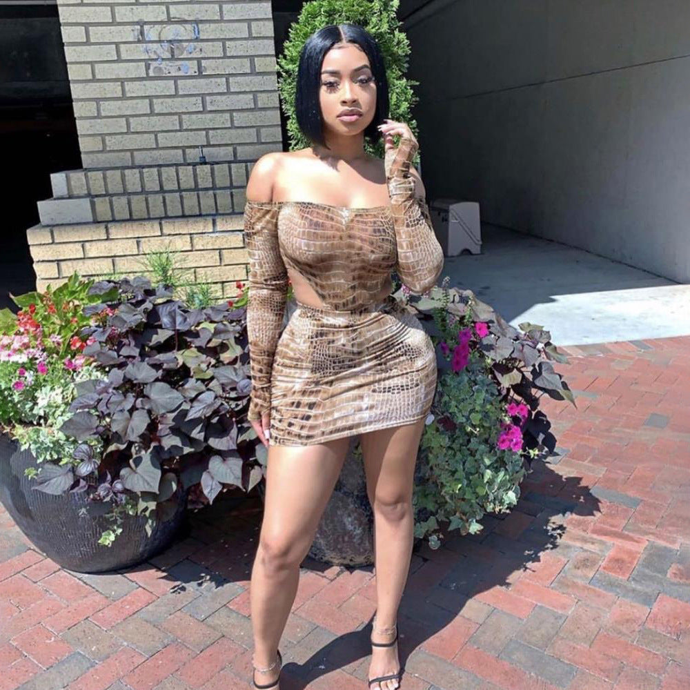 Snake Print Bodysuit and Skirt Set for Women