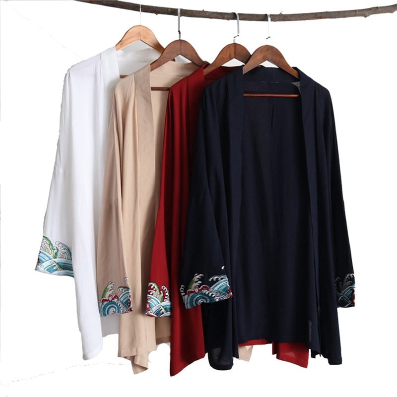 Embroidered Cotton Crinkle Cardigan