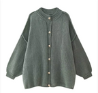 French Loose Fit Round Neck Cardigan with Metal Buttons